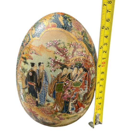 Vintage Japanese Hand-Painted Satsuma Moriage Goso Blue Egg Sculpture - Picture 12 of 12